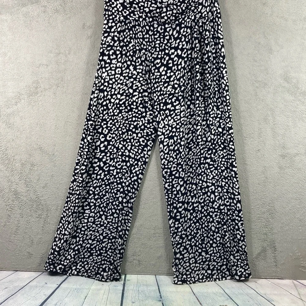 Robert Louis Wide Leg Pant Size M Palazzo Boho Black & White Elastic Waist - Picture 1 of 6